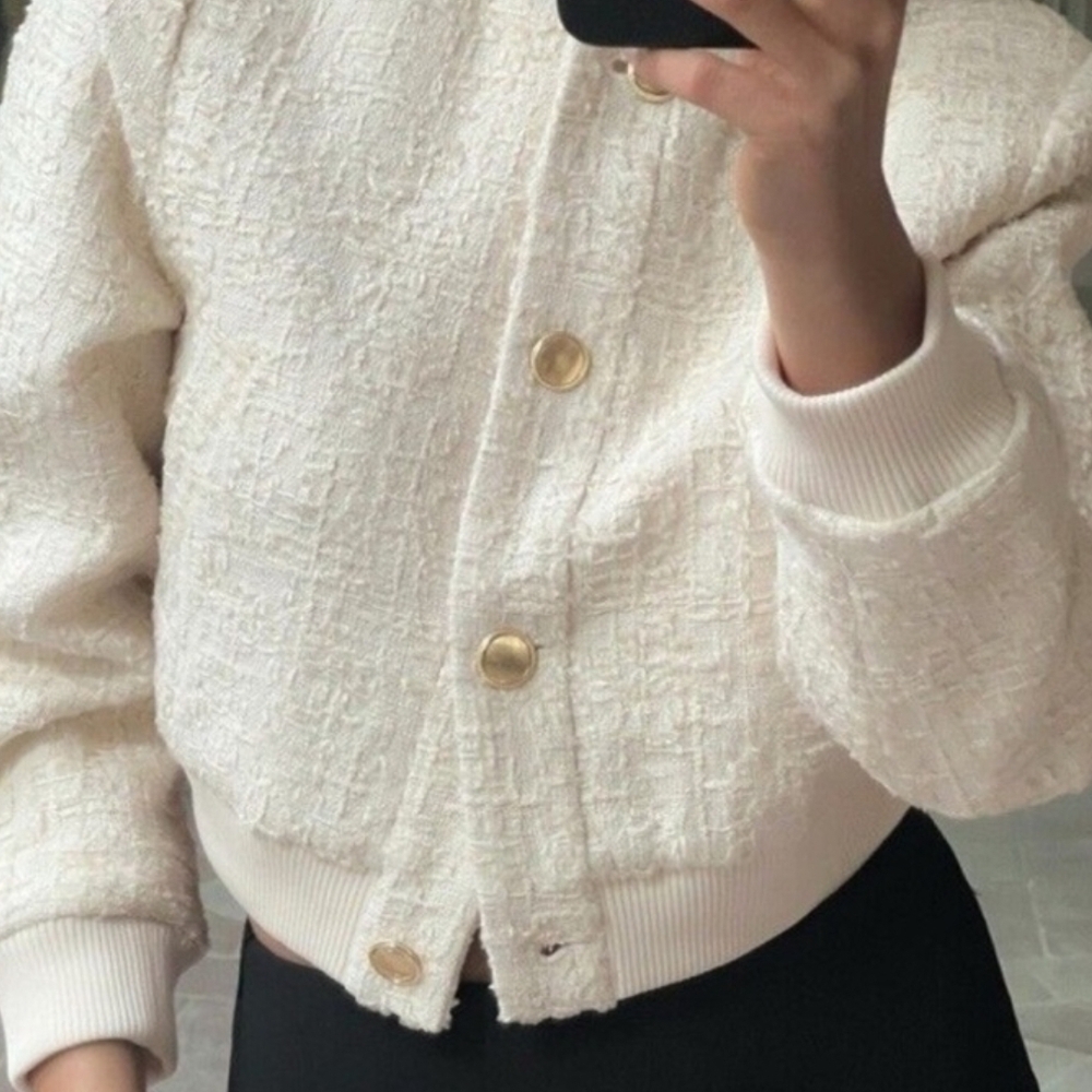 Zara Cream Bomber Jacket with Gold Buttons - Picture 3 of 4